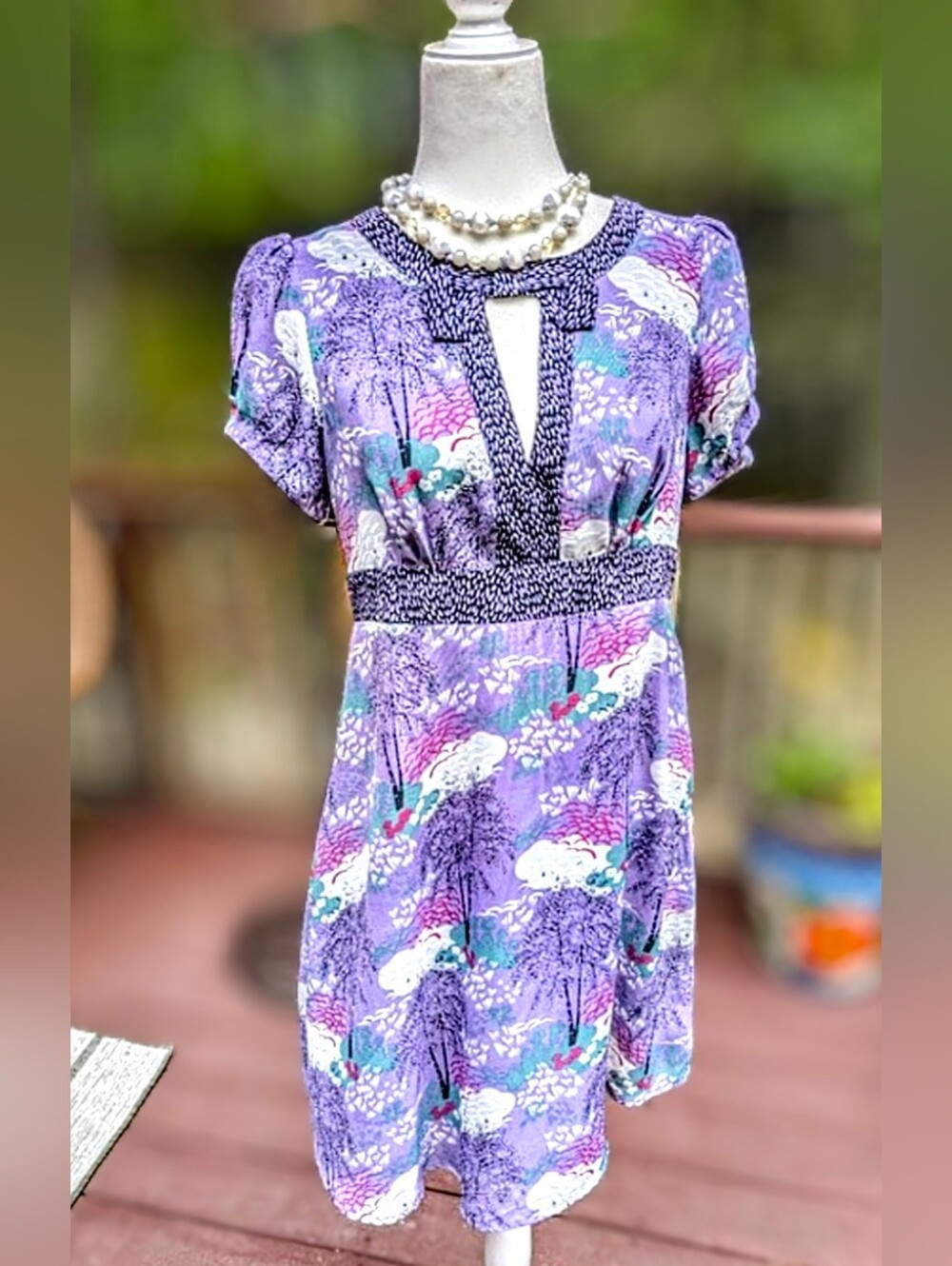 🌸Monsoon Purple Cherry Blossom 🌸 Floral Keyhole Empire Waist Mini Dress